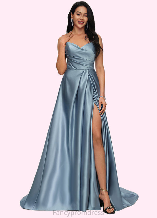 Alyvia Ball-Gown/Princess V-Neck Sweep Train Satin Prom Dresses DRP0022191