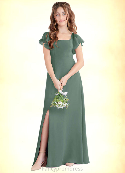 Miriam A-Line Bow Chiffon Floor-Length Junior Bridesmaid Dress Eucalyptus DRP0022847