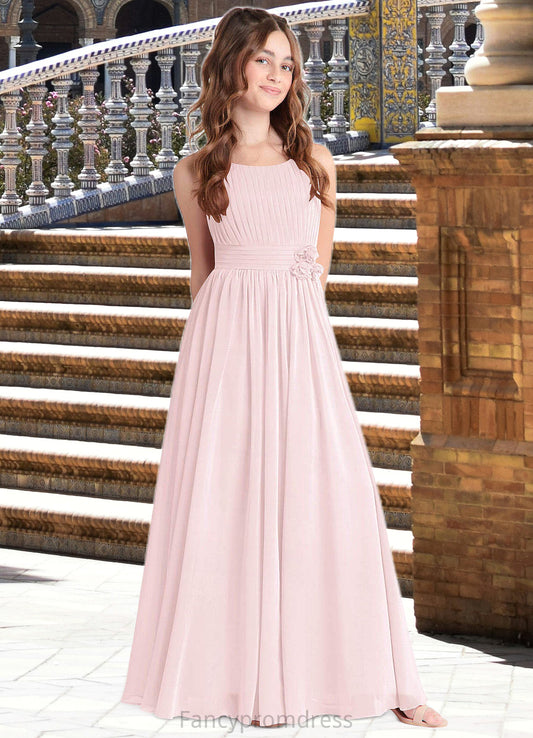 Willow A-Line Floral Chiffon Floor-Length Junior Bridesmaid Dress Blushing Pink DRP0022851