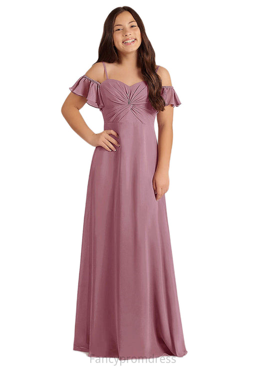 Eve A-Line Off the Shoulder Chiffon Floor-Length Junior Bridesmaid Dress Vintage Mauve DRP0022859