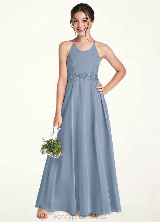 Danna A-Line Lace Chiffon Floor-Length Junior Bridesmaid Dress dusty blue DRP0022860