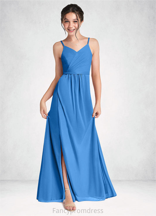 Vivian Pleated Mesh Floor-Length Junior Bridesmaid Dress Blue Jay DRP0022861