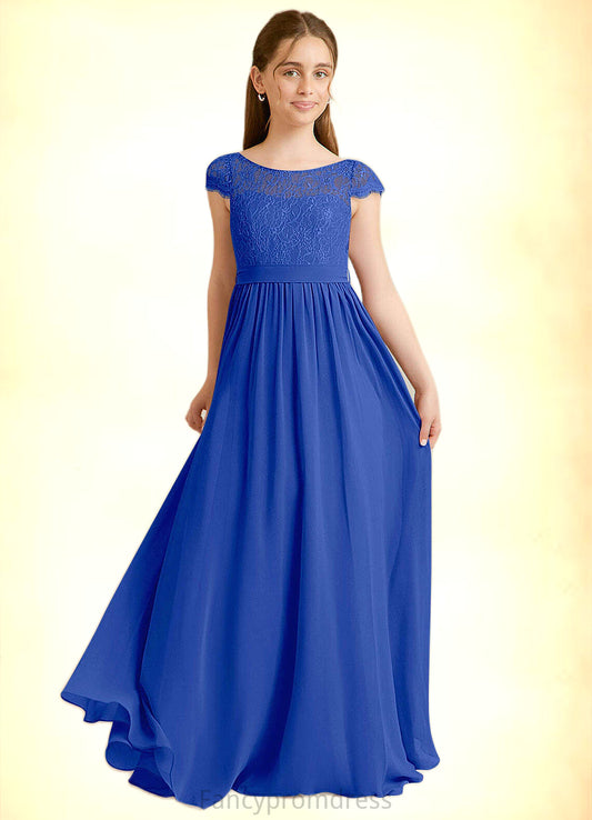 Shania A-Line Pleated Chiffon Floor-Length Junior Bridesmaid Dress Royal Blue DRP0022863