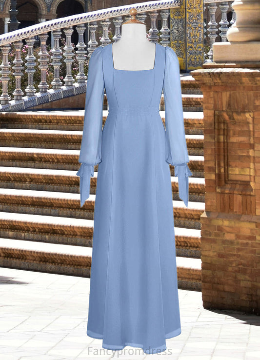 Stephany A-Line Chiffon Floor-Length Junior Bridesmaid Dress with Pockets Steel Blue DRP0022867