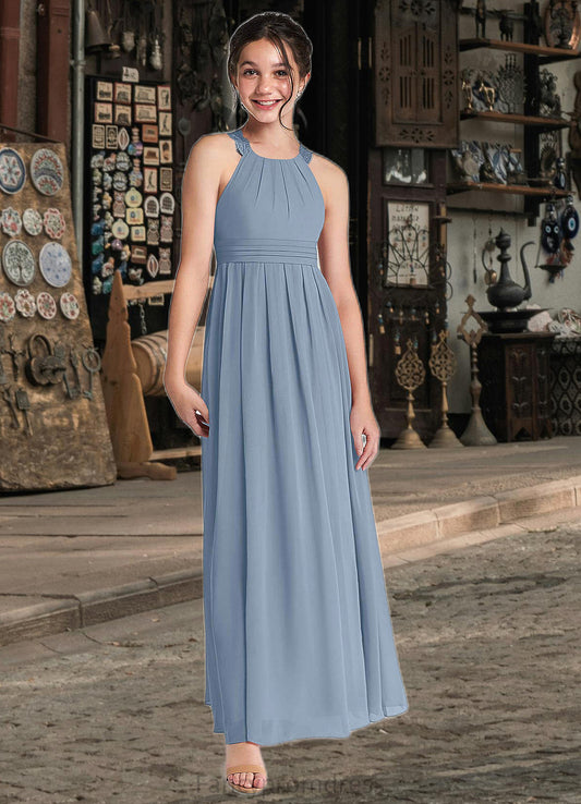 Ginny A-Line Lace Chiffon Floor-Length Junior Bridesmaid Dress dusty blue DRP0022871