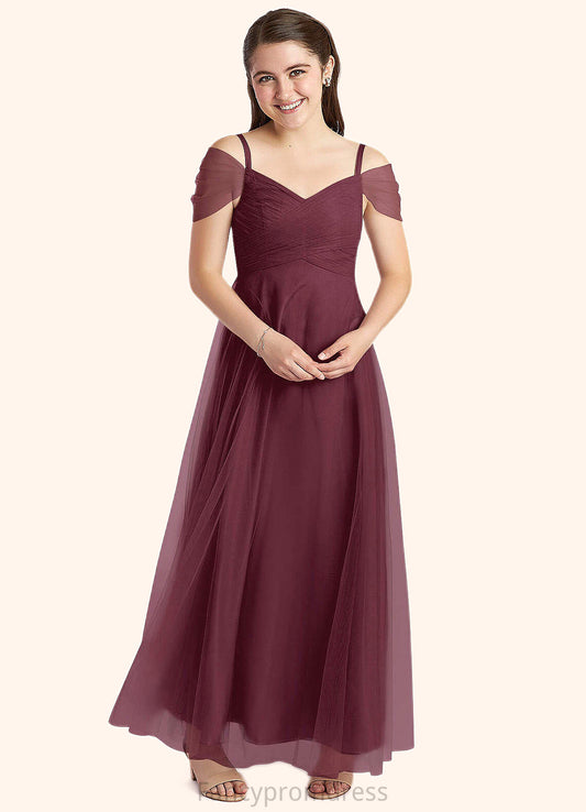 Marian A-Line Off the Shoulder Tulle Floor-Length Junior Bridesmaid Dress Cabernet DRP0022873