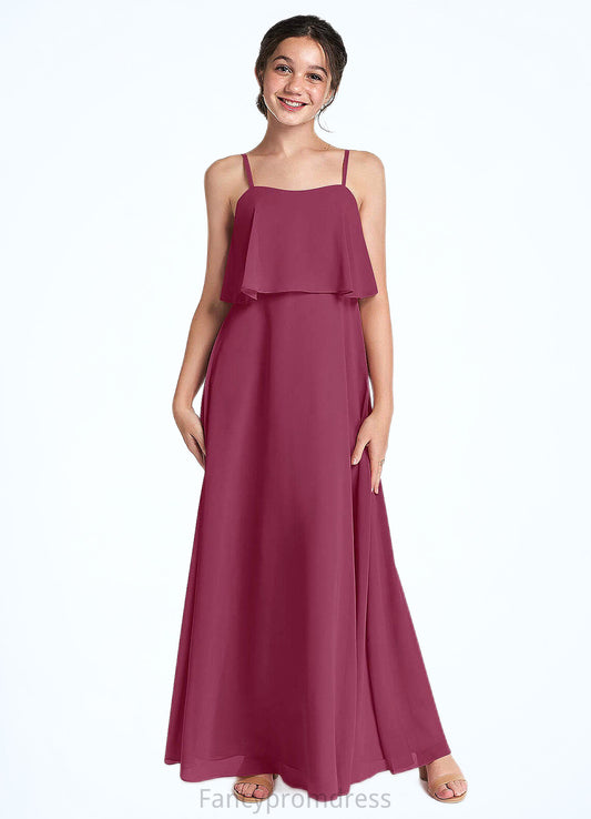 Dulce A-Line Ruched Chiffon Floor-Length Junior Bridesmaid Dress Mulberry DRP0022874
