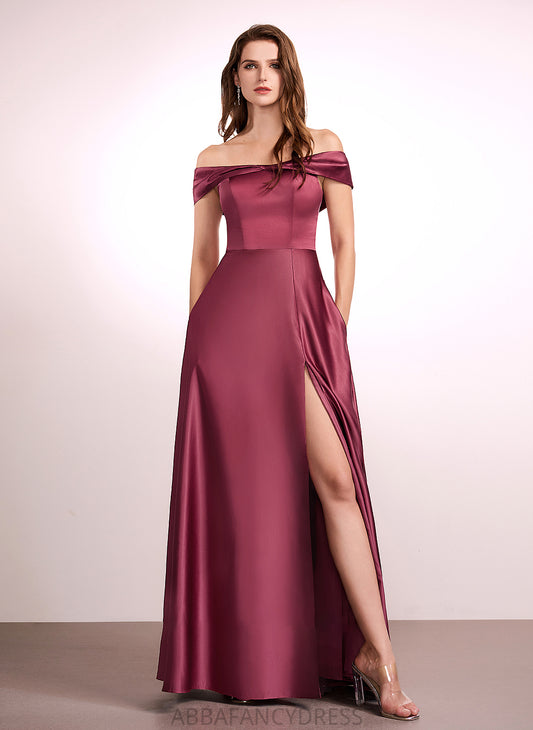 Embellishment Length SplitFront Silhouette A-Line Neckline Floor-Length Off-the-Shoulder Fabric Nora A-Line/Princess Sleeveless