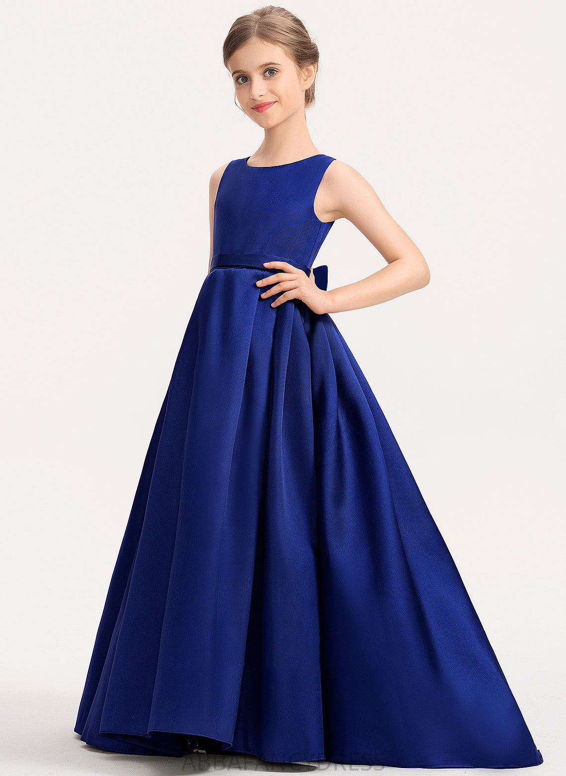 Neck Sweep Salma Scoop Bow(s) Satin Junior Bridesmaid Dresses Ball-Gown/Princess Train With