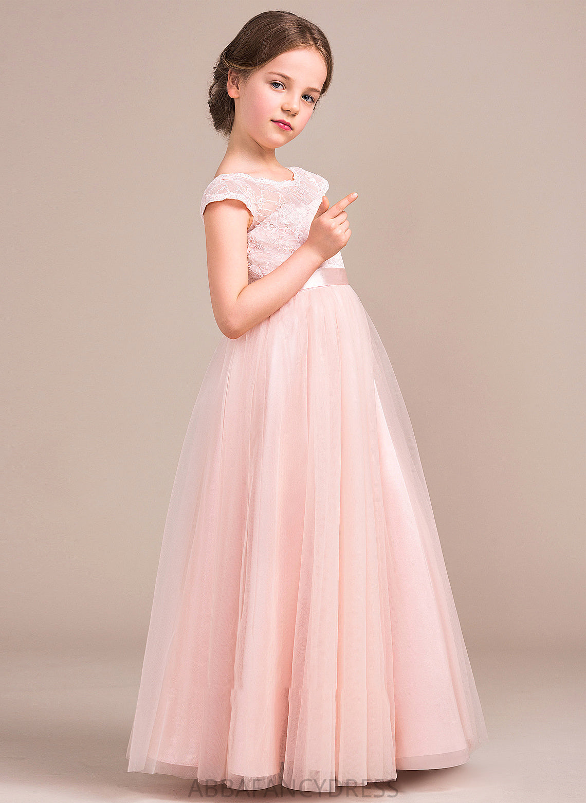 With Floor-Length Lace Tulle Junior Bridesmaid Dresses Evelin Neck Scoop A-Line Bow(s)