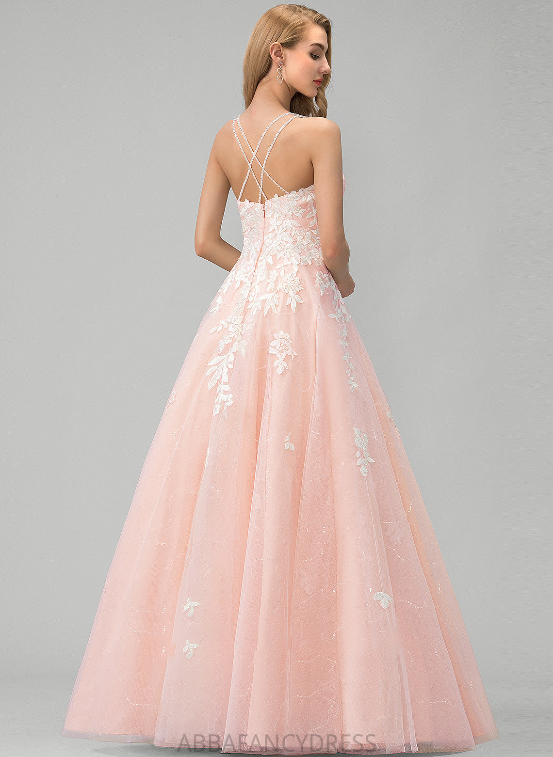 Ball-Gown/Princess Tulle Marisol Sequins Floor-Length Prom Dresses Neckline Lace Square With