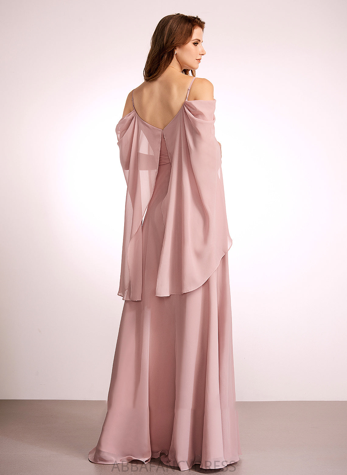A-Line Floor-Length V-neck Fabric Silhouette Straps Neckline Length Alana Spaghetti Staps Sleeveless A-Line/Princess