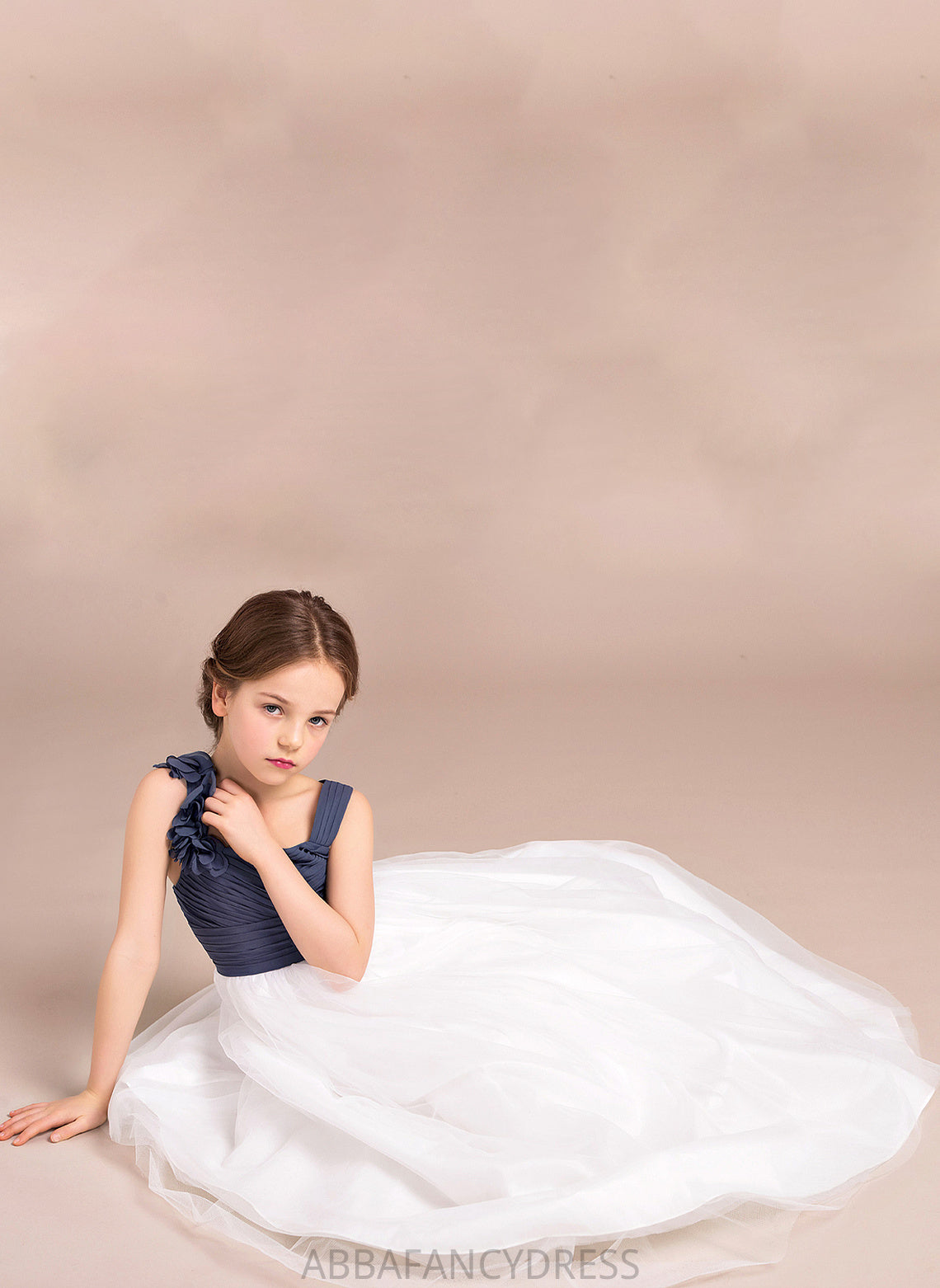 With Libby A-Line Junior Bridesmaid Dresses Floor-Length Chiffon Flower(s) Ruffle Sweetheart Tulle