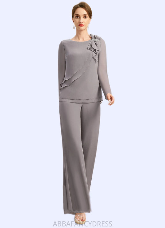 Hailie Jumpsuit/Pantsuit Separates Scoop Floor-Length Chiffon Mother of the Bride Dress With Bow DRP0021808
