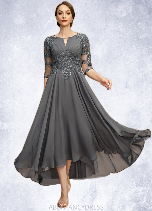 Hannah A-line Scoop Asymmetrical Chiffon Lace Mother of the Bride Dress With Pleated Sequins DRP0021812