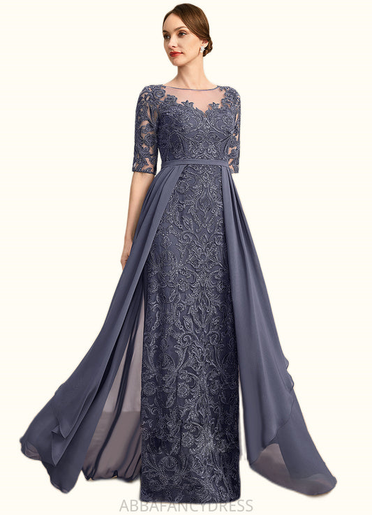 Ashleigh Sheath/Column Scoop Illusion Floor-Length Chiffon Lace Mother of the Bride Dress With Sequins DRP0021818