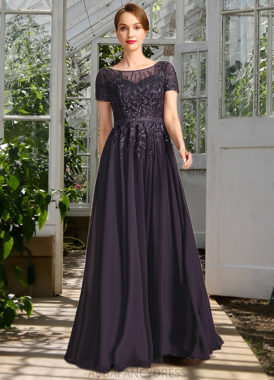 Rylie A-line Scoop Illusion Floor-Length Chiffon Lace Mother of the Bride Dress With Sequins DRP0021828