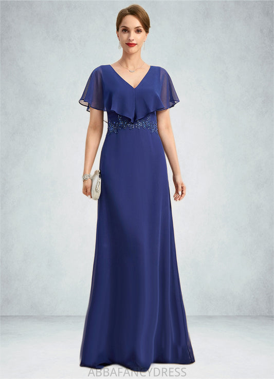 Ariella A-line V-Neck Floor-Length Chiffon Mother of the Bride Dress With Beading Appliques Lace Sequins DRP0021829