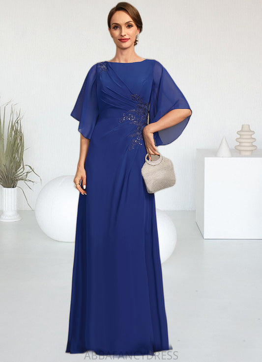 Olympia A-line Scoop Floor-Length Chiffon Mother of the Bride Dress With Pleated Appliques Lace Sequins DRP0021831