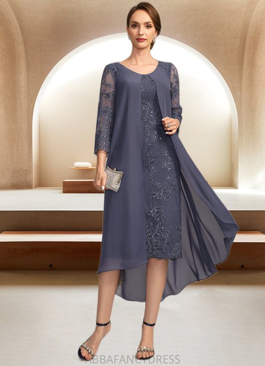 Janiyah Sheath/Column Scoop Asymmetrical Chiffon Lace Mother of the Bride Dress With Sequins DRP0021840
