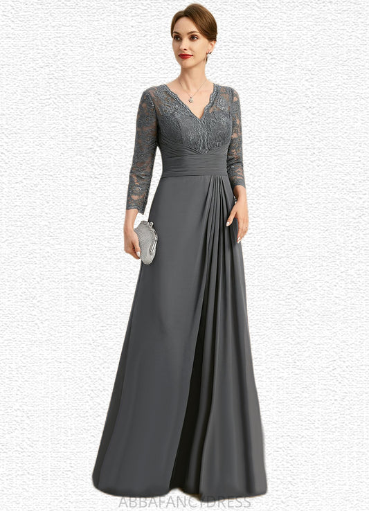 Alejandra A-line V-Neck Floor-Length Chiffon Lace Mother of the Bride Dress With Pleated DRP0021850