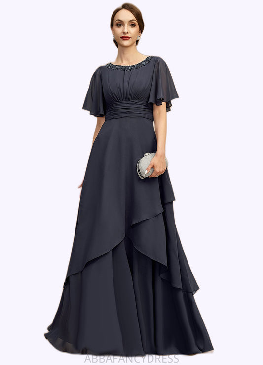 Olive A-line Scoop Floor-Length Chiffon Mother of the Bride Dress With Beading Pleated Sequins DRP0021856