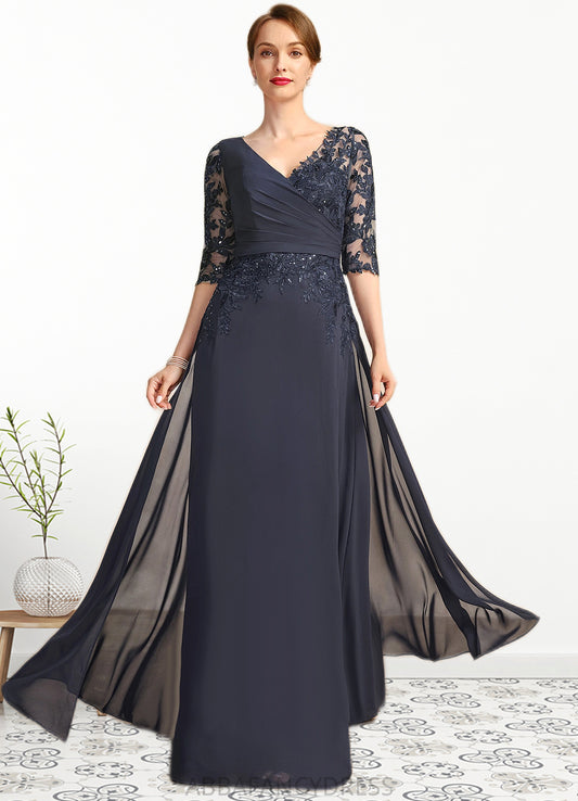 Lorena A-line V-Neck Floor-Length Chiffon Lace Mother of the Bride Dress With Pleated Sequins DRP0021880
