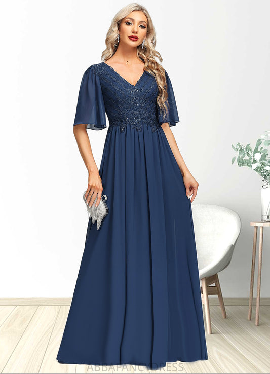 Clara A-line V-Neck Floor-Length Chiffon Lace Mother of the Bride Dress With Sequins DRP0021888