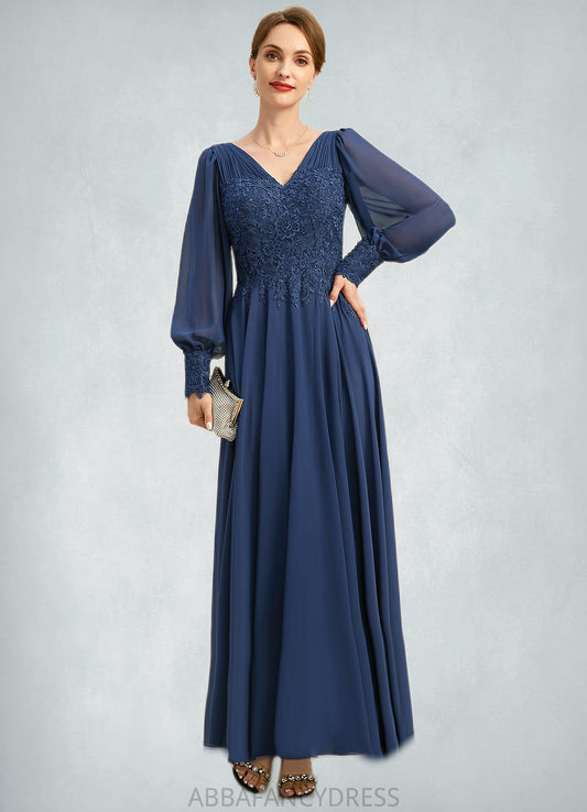 Summer A-line V-Neck Ankle-Length Chiffon Lace Mother of the Bride Dress With Pleated DRP0021908