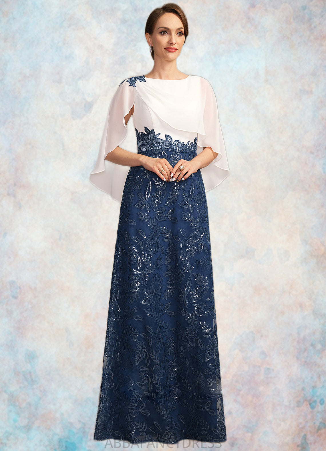 Irene A-line Scoop Floor-Length Chiffon Lace Sequin Mother of the Bride Dress With Pleated DRP0021919