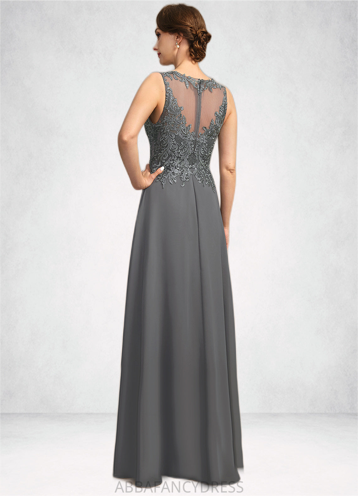 Luna A-line Scoop Illusion Floor-Length Chiffon Lace Mother of the Bride Dress With Sequins DRP0021921