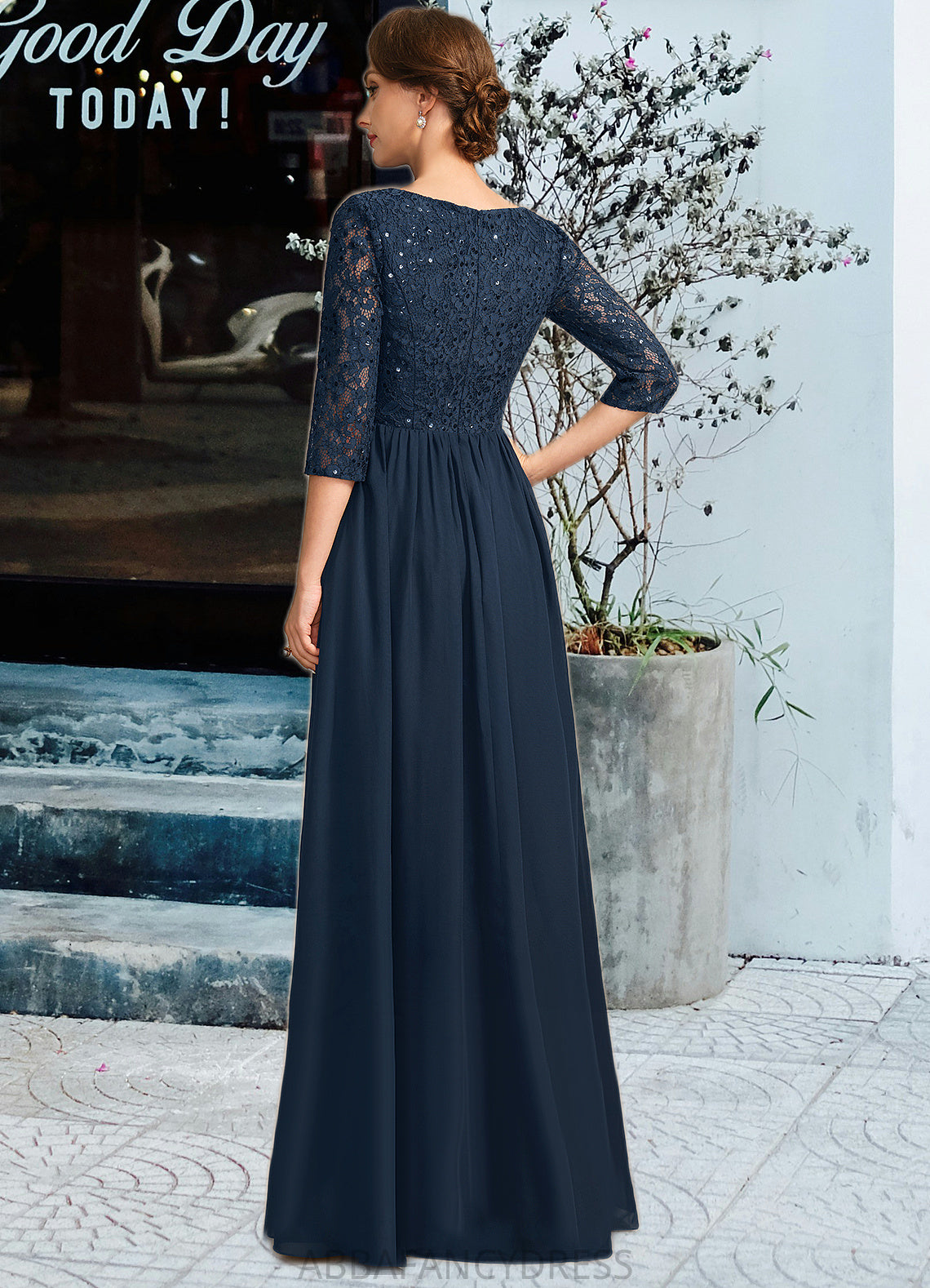 Desiree A-line Scoop Floor-Length Chiffon Lace Mother of the Bride Dress With Crystal Brooch Sequins DRP0021961