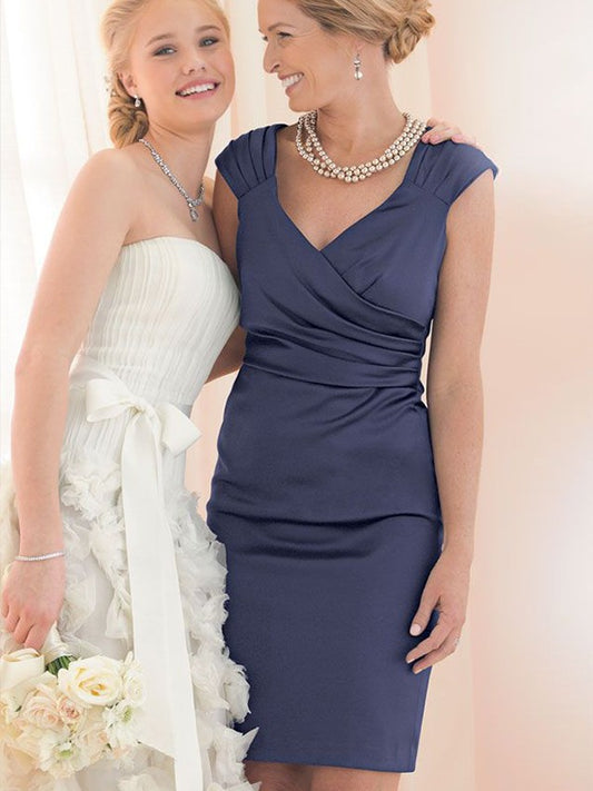 Giana Sheath/Column Charmeuse Ruched V-neck Short Sleeves Knee-Length Mother of the Bride Dresses DRP0020327