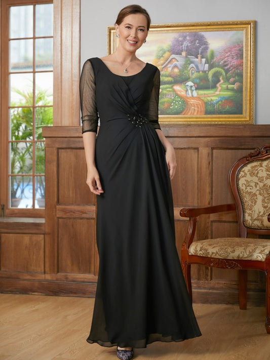 Suzanne A-Line/Princess Chiffon Ruched Scoop 3/4 Sleeves Floor-Length Mother of the Bride Dresses DRP0020336