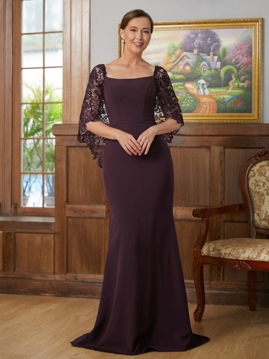Haylie Sheath/Column Stretch Crepe Lace Square 1/2 Sleeves Sweep/Brush Train Mother of the Bride Dresses DRP0020329