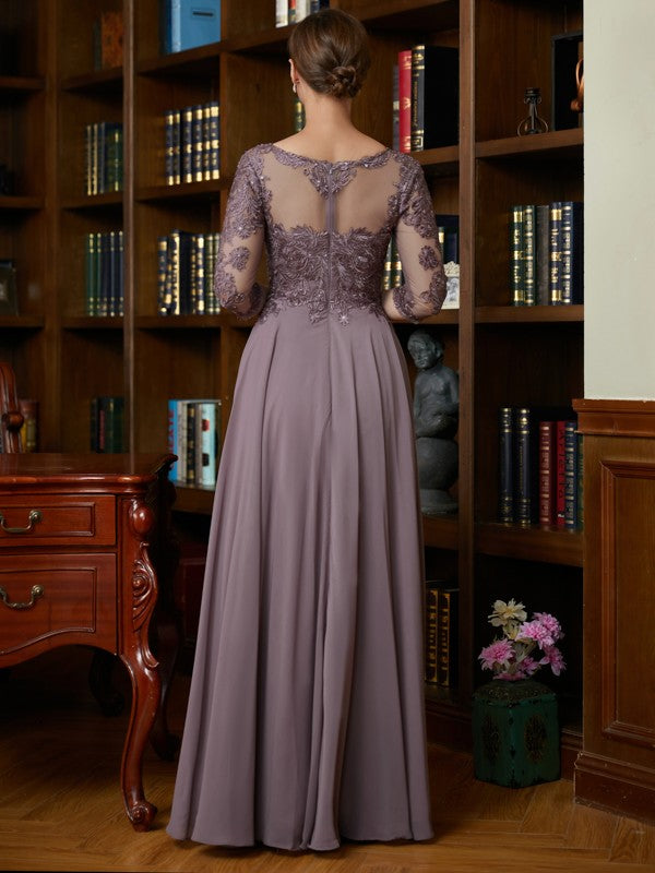 Fernanda A-Line/Princess Chiffon Lace Scoop 3/4 Sleeves Floor-Length Mother of the Bride Dresses DRP0020301