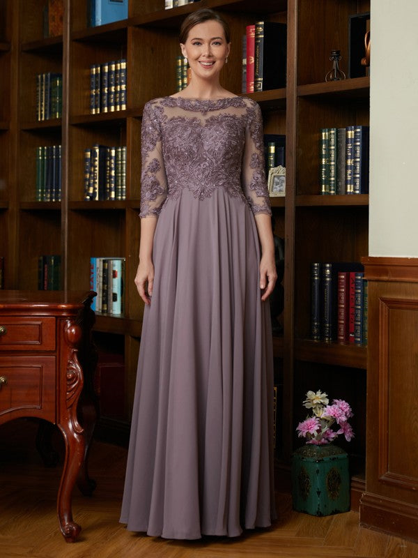 Fernanda A-Line/Princess Chiffon Lace Scoop 3/4 Sleeves Floor-Length Mother of the Bride Dresses DRP0020301