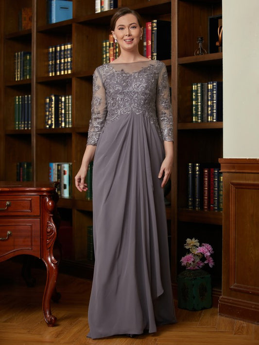 Sienna A-Line/Princess Chiffon Lace Scoop 3/4 Sleeves Floor-Length Mother of the Bride Dresses DRP0020341