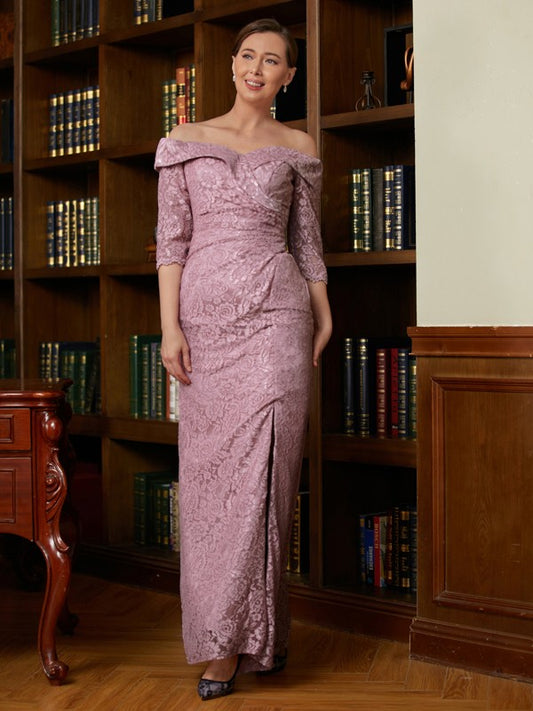 Keely Sheath/Column Satin Lace Off-the-Shoulder 3/4 Sleeves Floor-Length Mother of the Bride Dresses DRP0020343