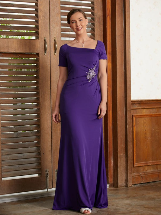Ximena Sheath/Column Jersey Beading Square Short Sleeves Floor-Length Mother of the Bride Dresses DRP0020333