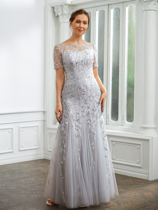 Diamond A-Line/Princess Tulle Ruched Bateau Short Sleeves Ankle-Length Mother of the Bride Dresses DRP0020261