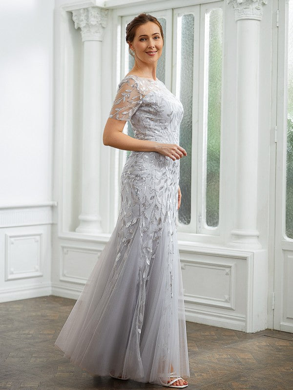 Diamond A-Line/Princess Tulle Ruched Bateau Short Sleeves Ankle-Length Mother of the Bride Dresses DRP0020261