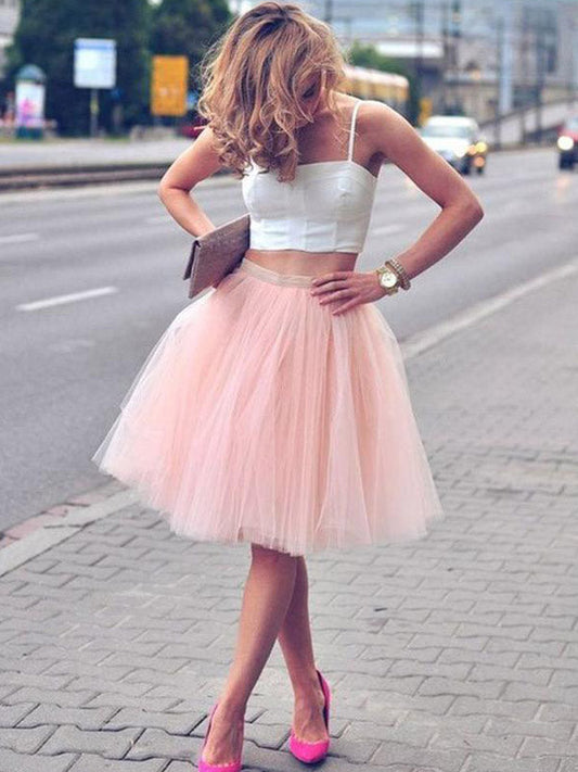 Two Piece Ball Gown Tulle Square Neck Straps Homecoming Dresses Mattie Sleeveless Knee-Length