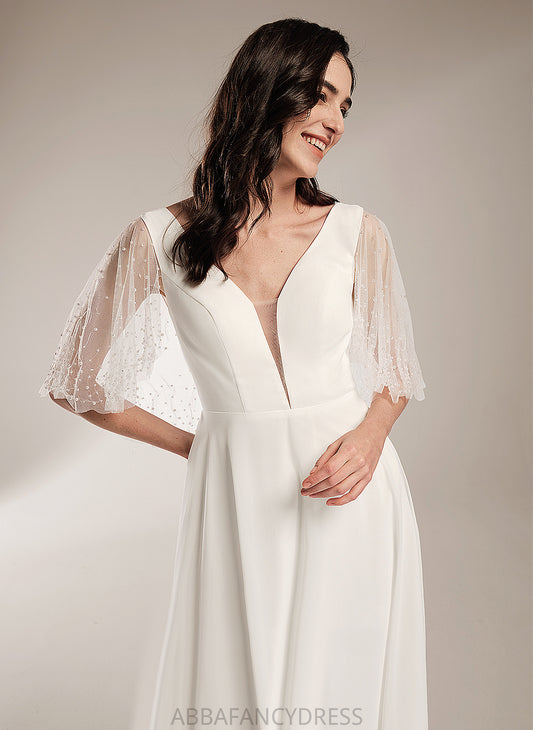 A-Line Dress Wedding Dresses Ximena Chiffon Floor-Length Wedding Beading V-neck With