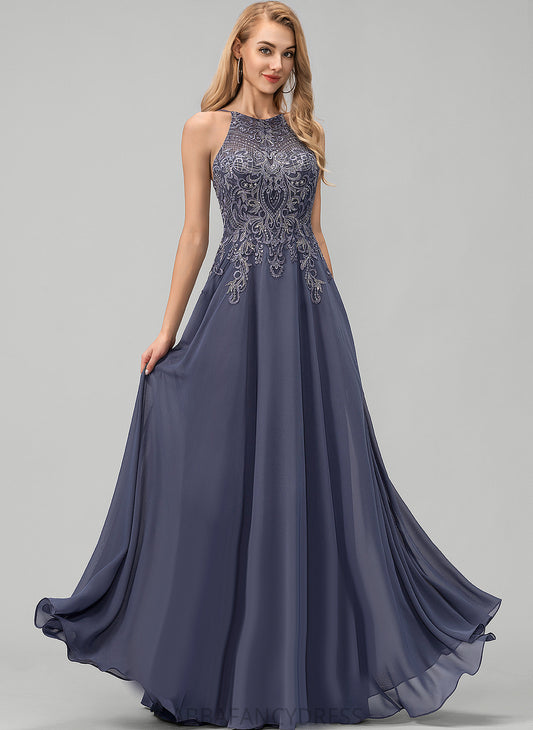 With A-Line Floor-Length Scoop Chiffon Ursula Prom Dresses Sequins