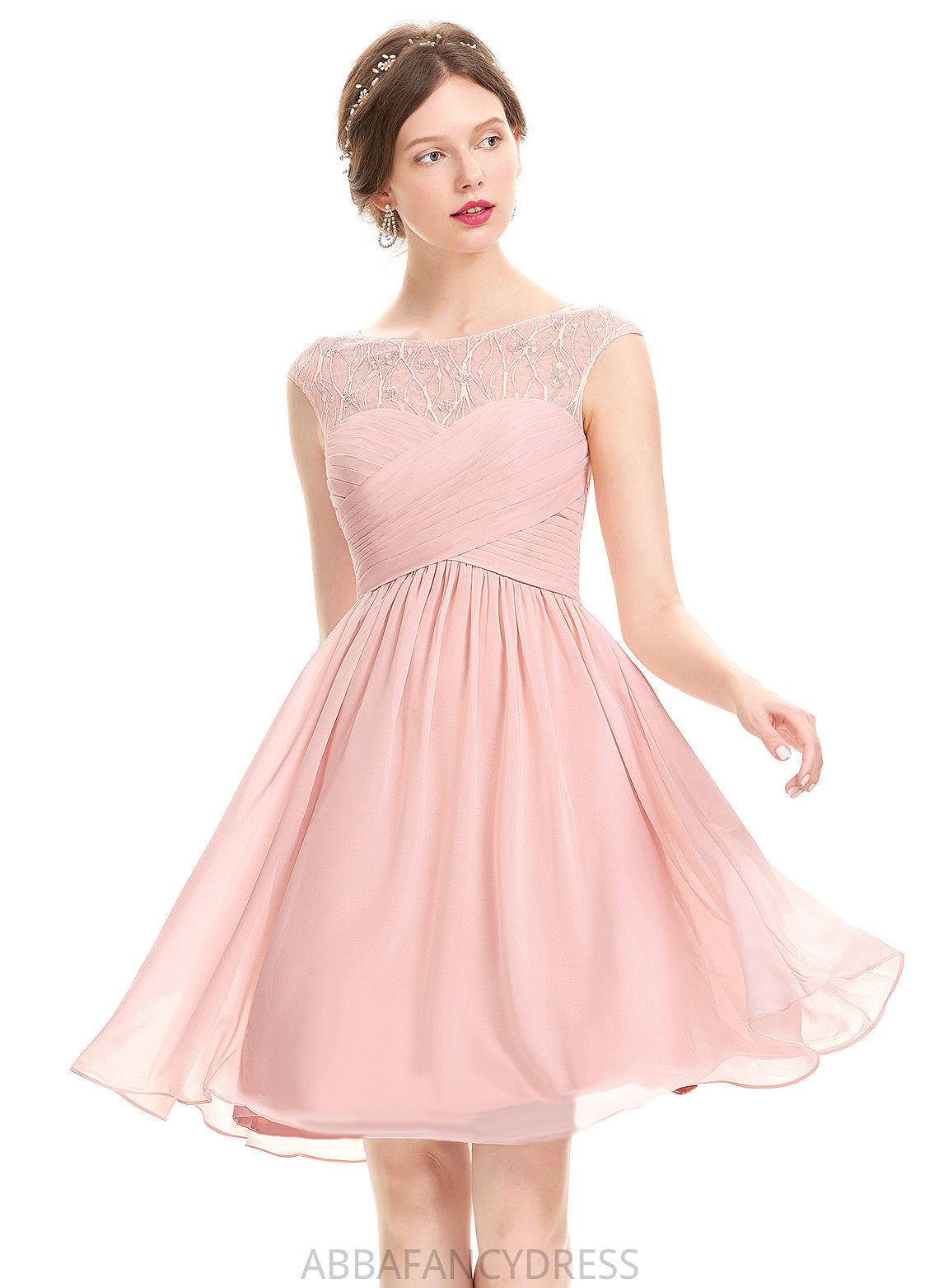 Tulle Rylee Knee-Length Prom Dresses A-Line Scoop Chiffon Beading Ruffle With
