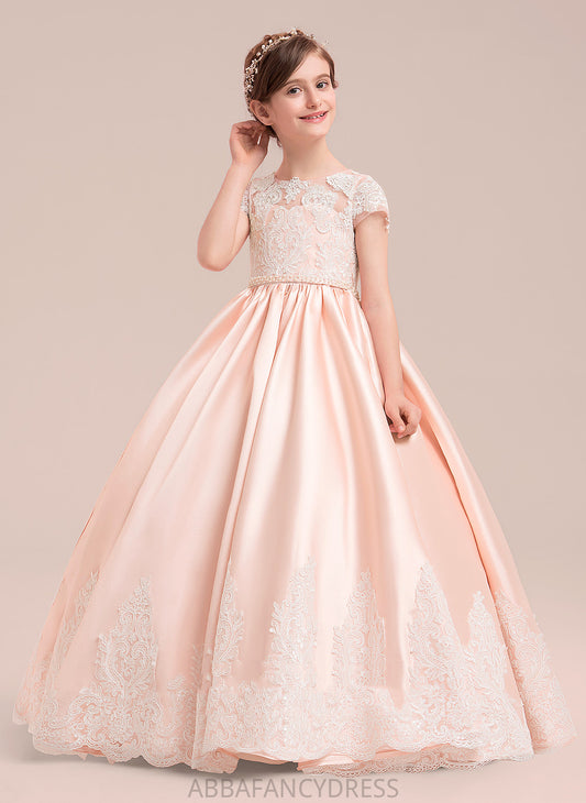 (Petticoat Abby NOT included) Floor-length Ball Sleeves Girl - Gown Scoop With Short Flower Girl Dresses Beading Satin/Tulle/Lace Dress Flower Neck
