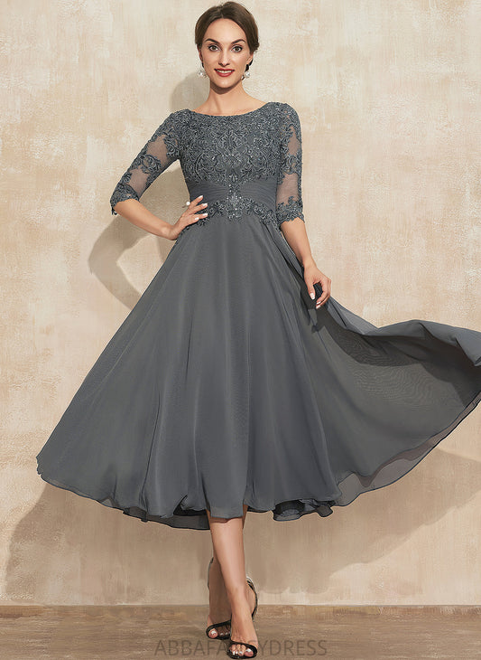 Chiffon Mother of the Bride Dresses A-Line Tea-Length of Neck Bride Mother Sequins With Kenzie Scoop Dress Lace the