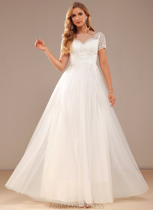 Wedding With Lace Dress A-Line Tulle Scoop Mila Wedding Dresses Neck Lace Floor-Length