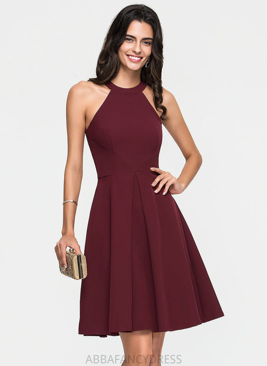 Stretch Crepe Scoop Cocktail A-Line Ruffle Neck Kamryn Dress Knee-Length With Cocktail Dresses